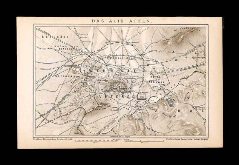 Athens Ancient Greece Acropolis   Historical Map 1898  