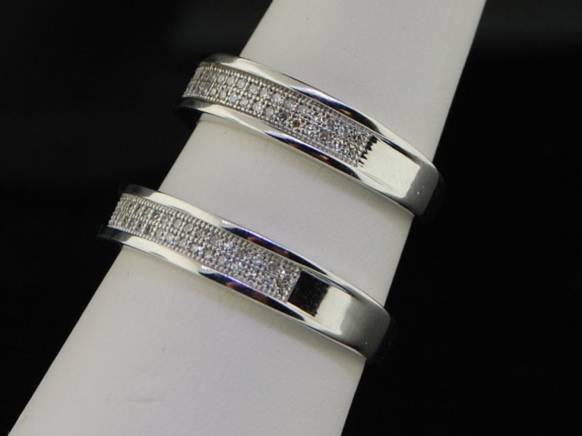 LADIES + MENS WEDDING BAND DIAMOND RING DUAL DUO SET  