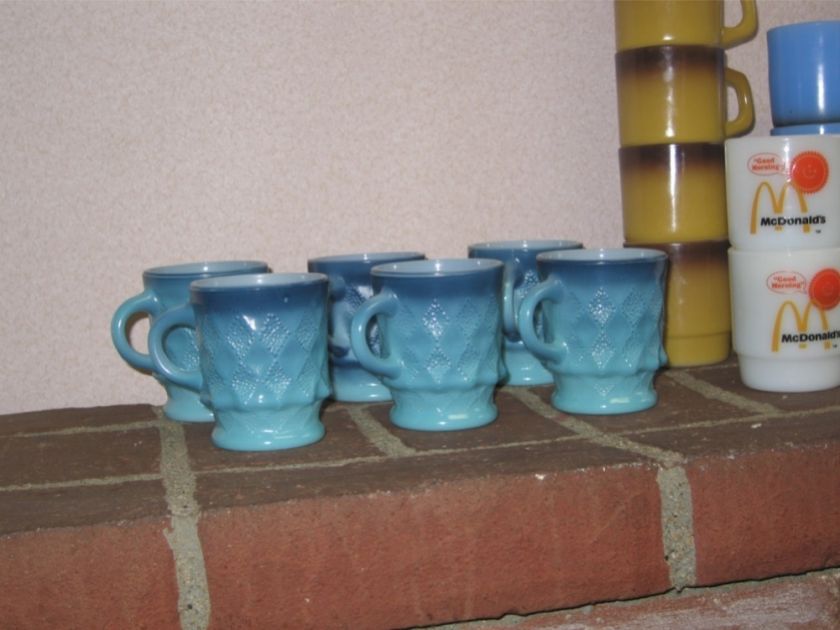   kimberly stacking stackable coffee cups vtg Fireking blue mug  