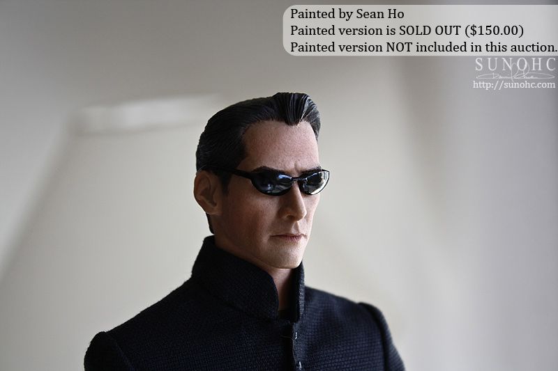   CUSTOM NEO MATRIX HEAD sculpt hot toys Keanu Reeves 12 + SUNGLASSES