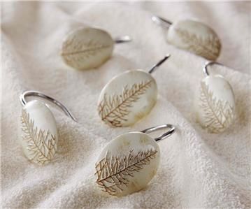 Winter White Shower Curtain Hooks W/ Tree Detail  