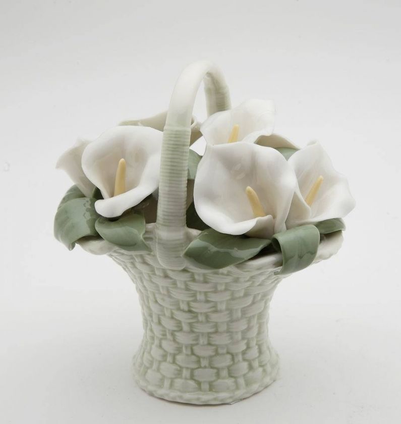 FINE PORCELAIN FIGURINE CALLA LILY FLOWER BASKET  