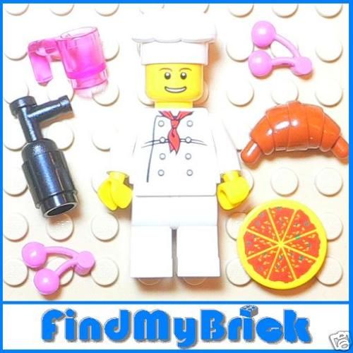 M515 Lego Restaurant Pizza Chef Minifigure & Foods NEW  