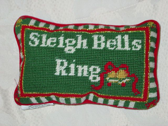 CHRISTMAS NEEDLEPOINT PILLOW SLEIGH BELLS RING NEW  