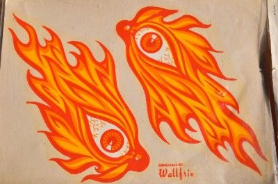 Vintage WALLFRIN Car Decals FLAMING EYES NOS Rat Rod  