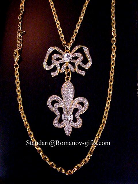 French LouisXV Fleur de Lis Parure Necklace Signed ROMANOV Russian 