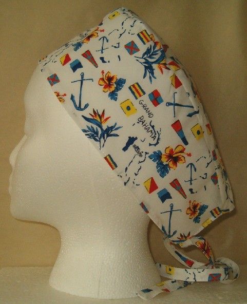 SCRUB HAT CAP MADE W BAHAMAS SUMMER THEMES FABRIC CUTE  