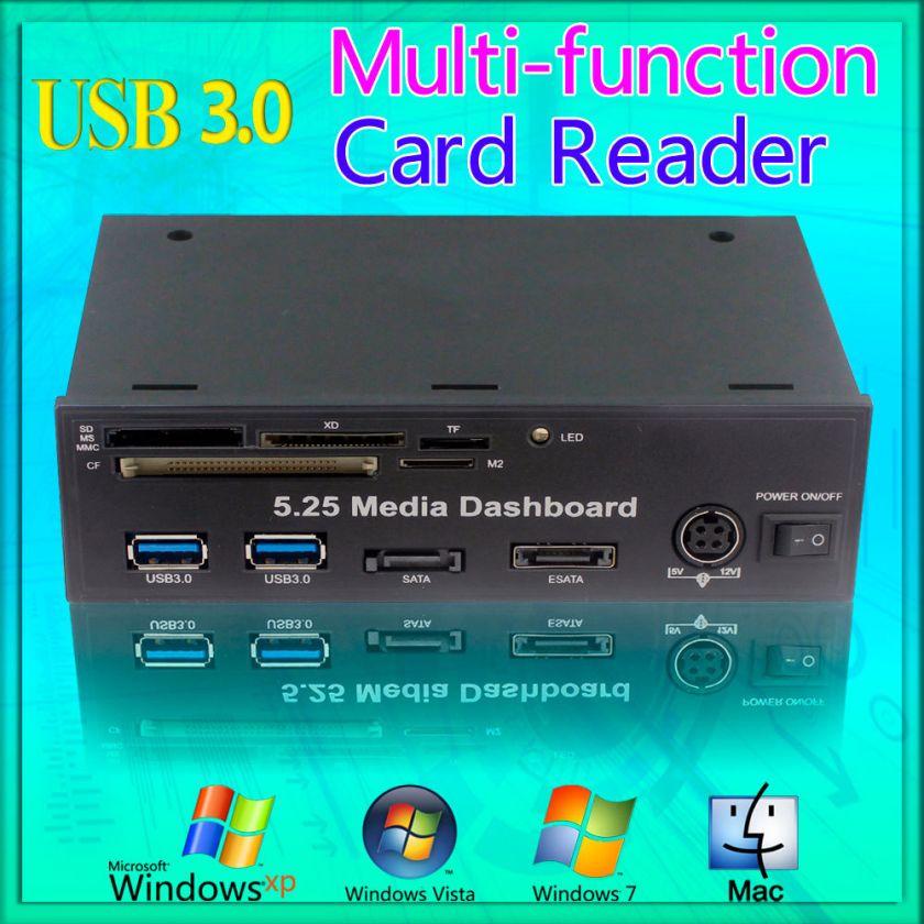   Dashboard Card Reader Black Front Panel USB3.0 SD/MMC XD TF CF MS