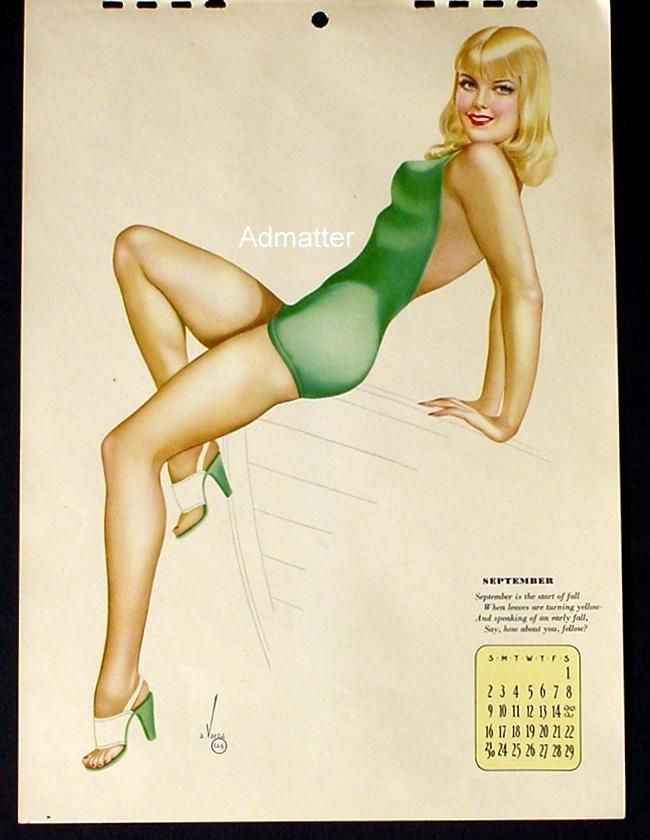 VARGAS PIN UP GIRL CALENDAR PAGE SEPTEMBER 1945 GREEN ENVY ESQUIRE 