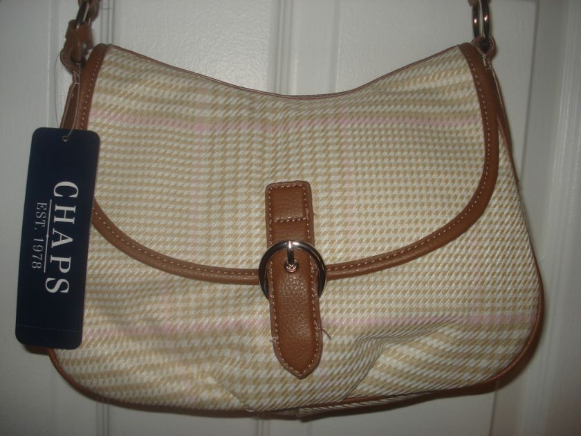 NEW CHAPS RALPH LAUREN pURSE/hANDBAG pink/beige plaid ADORABLE 