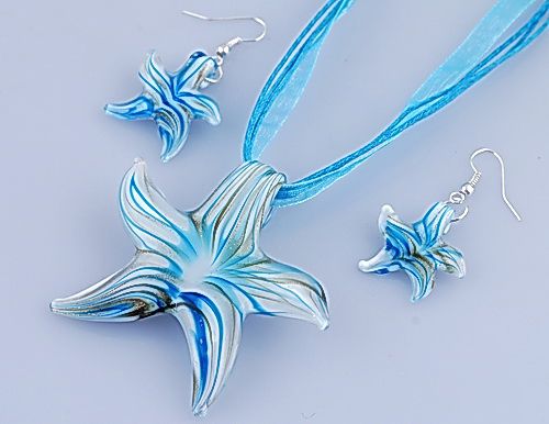 14365 6sets Starfish Murano Glass Necklace Earrings  