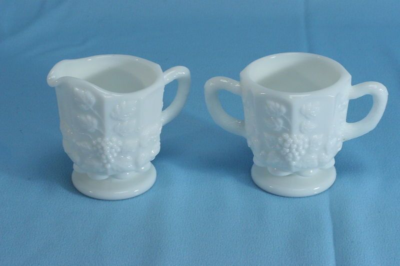 Westmoreland Glass Paneled Grape Creamer & Sugar Bowl  