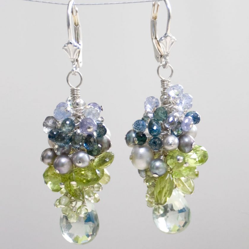 Green Amethyst Peridot Blue Sapphire Tanzanite Earrings  