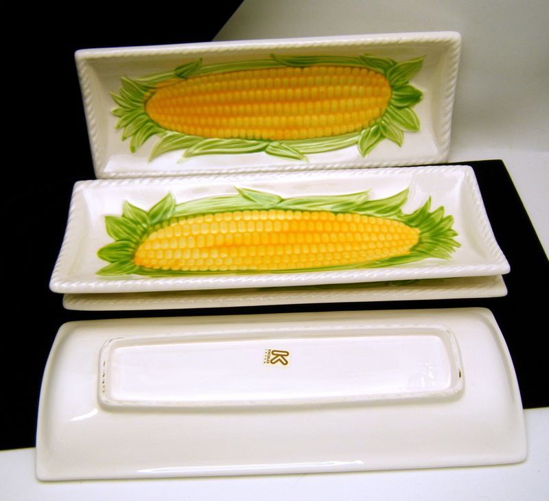 Cute Vintage Corn on Cob Serving Trays Set of 4 Individual Knobler 