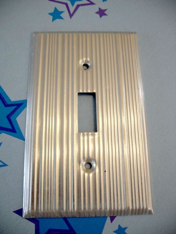 Vintage 50s Trailer ALUMINUM LIGHT SWITCH COVER Plate lined ribbed NOS 