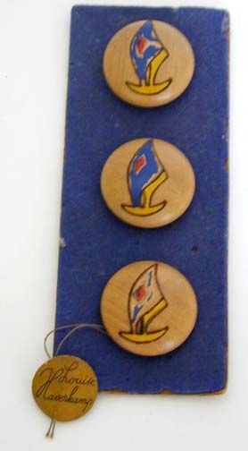 Vintage Handmade Wood Sailboat Button Louise Haverkamp  