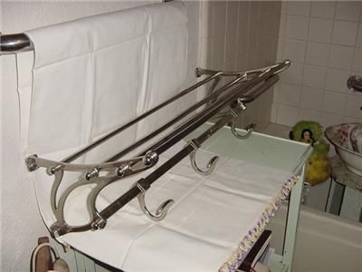 TOWEL RACK HATS COATS RAILROAD STYLE CHROME METAL 29.5X7.5X12.5 