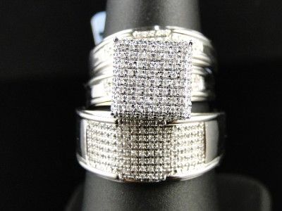   WHITE GOLD PAVE SETTING DIAMOND BRIDAL ENGAGEMENT RING TRIO SET  