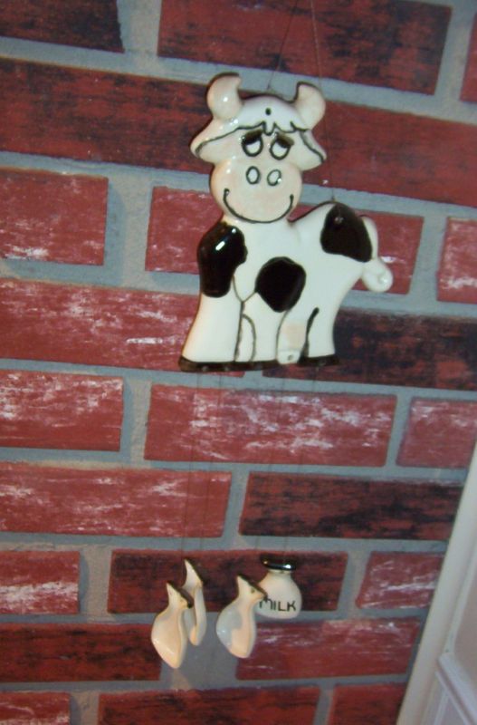 COUNTRY DECOR COW DESIGN CERAMIC WINDCHIME 25 IN  