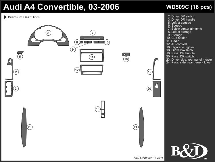 AUDI A4 CONVERTIBLE 2003 2004 2005 2006 DASH TRIM KIT c  